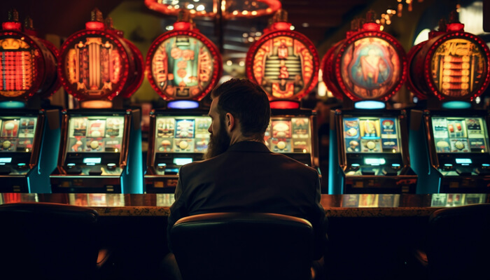Games Available on Fortune Coins Casino - Live Casino Magic - Live CasinoMagic A person playing slot machines at a casino, symbolizing the thrill of gaming at Fortune Coins Casino.