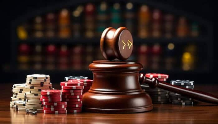 The Legal Regulatory Context - Live Casino Magic - Live CasinoMagic Casino Zonder CRUKS www.storemicgadget.com: A wooden gavel with a legal symbol next to stacks of casino chips, set against a blurred background of law books, symbolizing the intersection of gambling and legal matters