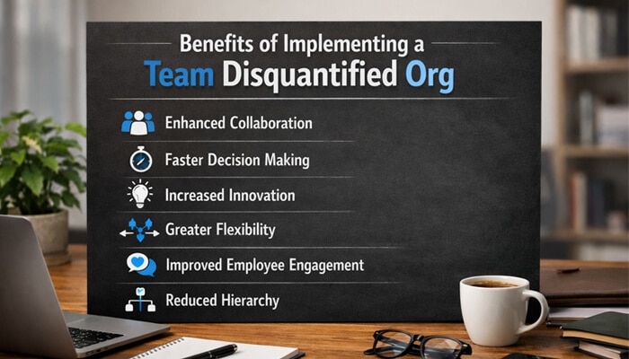 Benefits of Implementing a Team Disquantified Org - Live Casino Magic - Live CasinoMagic Benefits of a team disquantified org shown on an office presentation board with key advantages like collaboration and flexibility.