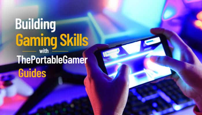 Building Gaming Skills with ThePortableGamer Guides - LIve Casino Magic - Live CasinoMagic Hands holding a smartphone while playing a high-speed game, with gaming peripherals in the background, showcasing immersive learning and strategy tips from theportablegamer guides.