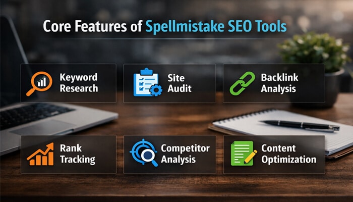 Core Features of Spellmistake SEO Tools - Live Casino Magic - Live CasinoMagic Core features of Spellmistake SEO Tools: Keyword Research, Site Audit, Backlink Analysis, Rank Tracking, Competitor Analysis, and Content Optimization.