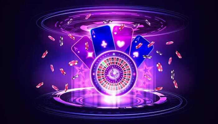 Future Trends of Live Casino Gaming - Live Casino Magic - Live CasinoMagic Modern digital interface showcasing live casino games with roulette, cards, and animated casino elements