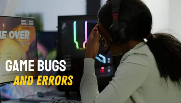 Game Bugs and Errors - Live Casino Magic - Live CasinoMagic Contact PlayBattleSquare for game bugs and errors, showing a frustrated gamer wearing a headset after a game over screen while reporting technical issues.