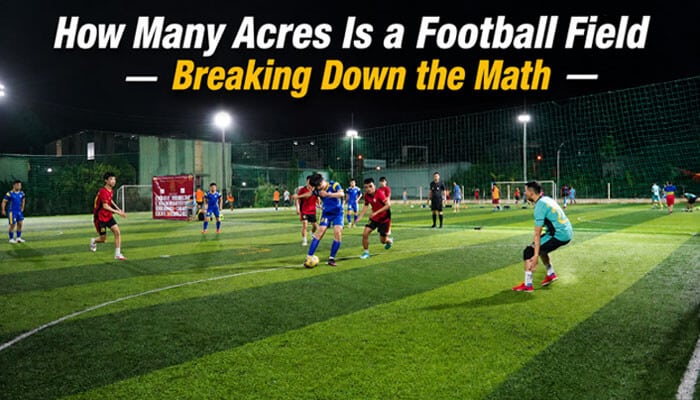 How Many Acres Is a Football Field - Breaking Down the Math - Live Casino Magic - Live CasinoMagic Nighttime view of a soccer match on a lit turf field illustrating how many acres is a football field, showing players actively moving across the playing surface for scale and area visualization