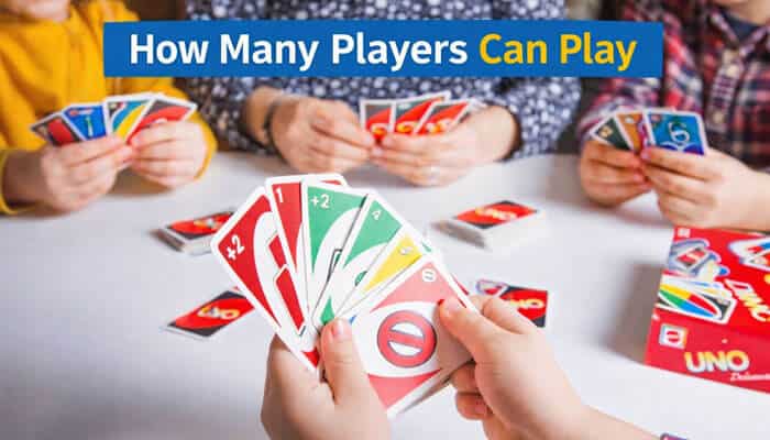 How Many Players Can Play - Live Casino Magic - Live CasinoMagic Group of people playing UNO No Mercy, holding cards, with the question 'How Many Players Can Play' displayed at the top of the image