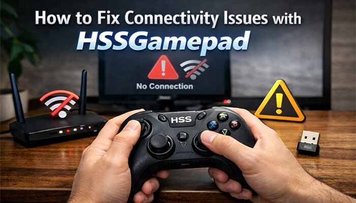 How to Fix Connectivity Issues with HSSGamepad - Live Casino Magic - Live CasinoMagic Connectivity issues HSSGamepad shown with wireless controller failing to connect to PC, highlighting Wi-Fi signal loss, USB adapter troubleshooting, and common Bluetooth pairing problems affecting gaming performance