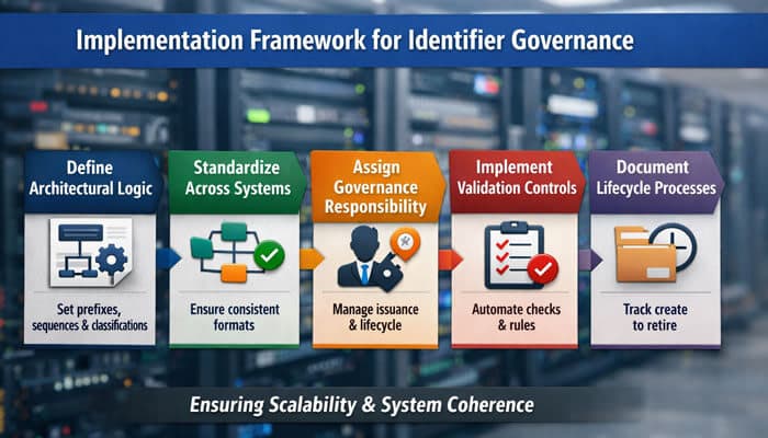 Implementation Framework for Identifier Governance - Live Casino Magic - Live CasinoMagic Infographic explaining the implementation framework for ‘ycbzpb00005102’ identifier governance, outlining steps to define architecture, standardize across systems, assign governance roles, and implement validation controls.