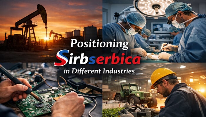 Positioning Sirbserbica in Different Industries - Live Casino Magic - Live CasinoMagic sirbserbica positioning in different industries showing healthcare, oil and gas, electronics, and agriculture in a realistic multi-sector business visual