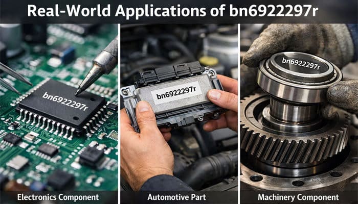 Real-World Applications of bn6922297r - Live Casino Magic - Live CasinoMagic bn6922297r: A key alphanumeric code with real-world applications across various industries, including electronics components, automotive parts, and machinery components. The image shows the code embedded on a microchip, an automotive control unit, and a mechanical gear, highlighting its versatility in different technological sectors.