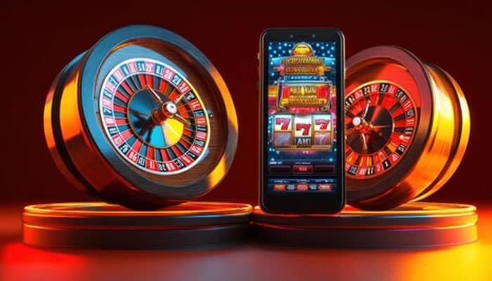 Image of a mobile device with Rolla Casino – "Enjoy Rolla Casino on-the-go with the mobile app.