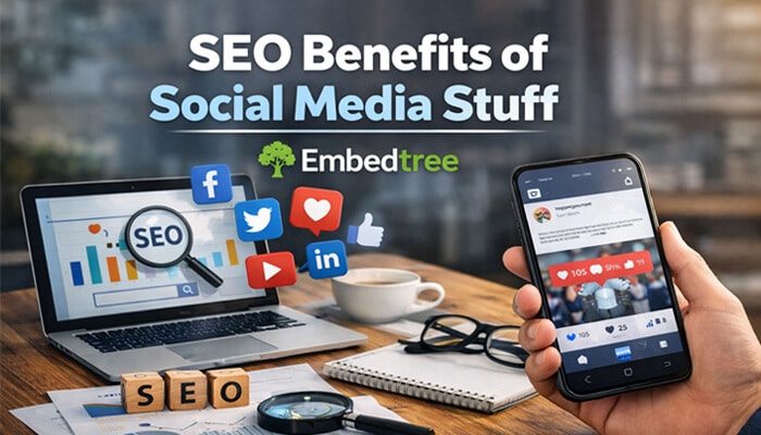 SEO Benefits of Social Media Stuff Embedtree - Live Casino Magic - Live CasinoMagic Social media stuff embedtree SEO dashboard with social icons and engagement analytics