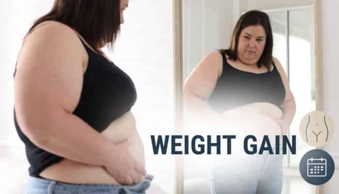 Weight Gain - Live Casino Magic - Live CasinoMagic Fupa illustration: Woman examining her lower abdominal fat in mirror, showing fat upper pubic area due to weight gain and posture impact