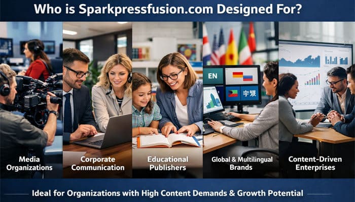 Who Is Sparkpressfusion com Designed For - Live Casino Magic - Live CasinoMagic sparkpressfusion.com - Designed for organizations with high content demands and growth potential. The image illustrates how Sparkpressfusion.com caters to diverse industries, including media organizations, corporate communication teams, educational publishers, global and multilingual brands, and content-driven enterprises. It highlights the platform’s versatility in serving varied content needs, from international reach to dynamic publishing workflows, making it ideal for businesses looking to scale their content operations effectively