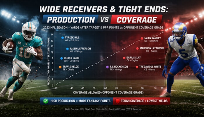 Wide Receivers & Tight Ends: Production vs Coverage - Live Casino Magic - Live CasinoMagic Cleveland Browns vs Pittsburgh Steelers match player stats: Wide receivers and tight ends production vs coverage analysis, highlighting key player performance.