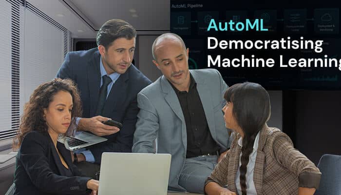AutoML Democratising Machine Learning - LIve Casino Magic - Live CasinoMagic Team of professionals collaborating in a modern office space, discussing AutoML and its role in droven.io Machine Learning Trends. This image highlights the democratization of machine learning, showcasing how AutoML platforms enable non-technical users to build and deploy machine learning models. The scene reflects the growing accessibility and impact of machine learning tools for businesses of all sizes.