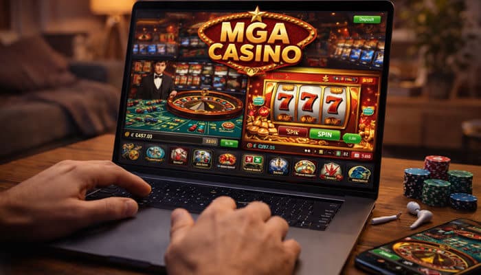 Why MGA-linked expectations still carry weight - Live Casino Magic - Live CasinoMagic User playing MGA Casino on a laptop featuring slot machine, roulette, and live casino interface with chips on table
