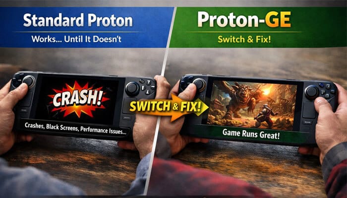 Standard Proton vs Proton-GE - Live Casino Magic - Live CasinoMagic Standard Proton vs Proton-GE comparison – PBLinuxTech Gaming Hacks from PlugboxLinux explains how Proton-GE optimizes gaming performance on Linux, resolving crashes, black screens, and performance issues by offering an improved gaming experience with smoother gameplay.