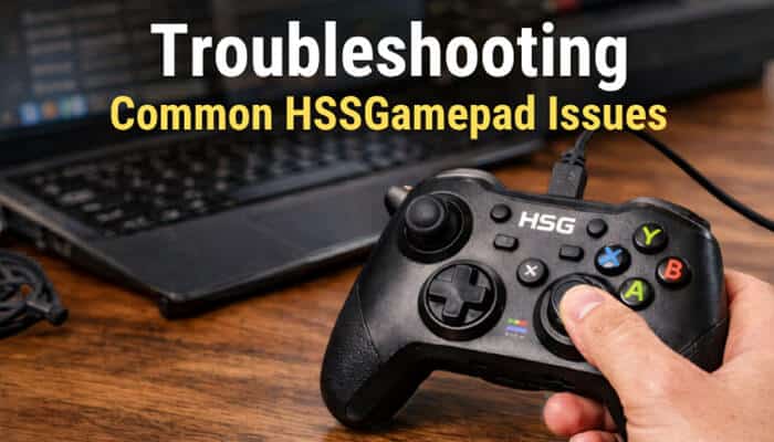 Troubleshooting Common HSSGamepad Issues - Live Casino Magic - Live CasinoMagic Tutorial by Hearthstats HSSGamepad: Troubleshooting common HSSGamepad issues with step-by-step solutions. This image features a close-up of a hand holding the HSSGamepad controller while connected to a laptop, showing the troubleshooting process for common gaming issues like connectivity problems, unresponsive buttons, or configuration errors. Ideal for gamers seeking quick fixes and expert guidance.