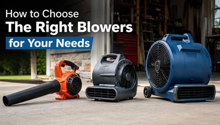 How to Choose The Right Blowers for Your Needs - Live Casino Magic - Live CasinoMagic The Blowers comparison image showing handheld, portable, and industrial air blowers for choosing the right blower based on airflow, pressure, power, and use.
