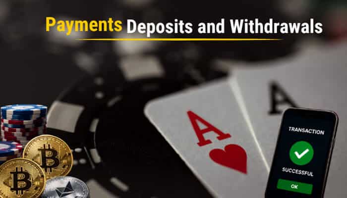 Payments Deposits and Withdrawals - Live Casino Magic - Live CasinoMagic Casino Extreme payments, deposits and withdrawals featuring Bitcoin and Ethereum cryptocurrency, casino chips, playing cards, and a successful mobile transaction, illustrating crypto-friendly online casino banking options.