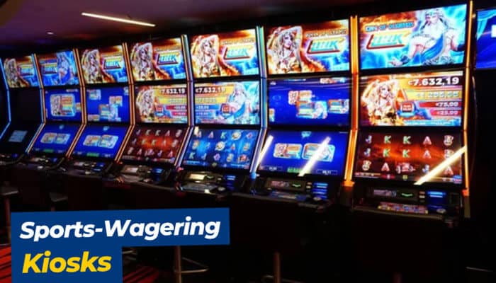Sports-Wagering Kiosks - Live Casino Magic - Live CasinoMagic Parx Casino Shippensburg PA sports-wagering kiosks displaying betting terminals for college and professional sports events inside the casino.