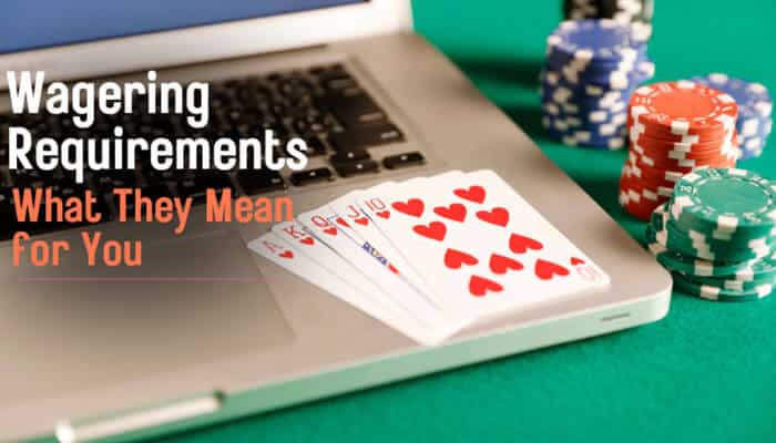 Wagering Requirements What They Mean for You - Live Casino Magic - Live CasinoMagic FanDuel Casino Bonus wagering requirements guide showing playing cards, poker chips, and a laptop to illustrate bonus playthrough rules before withdrawing winnings.