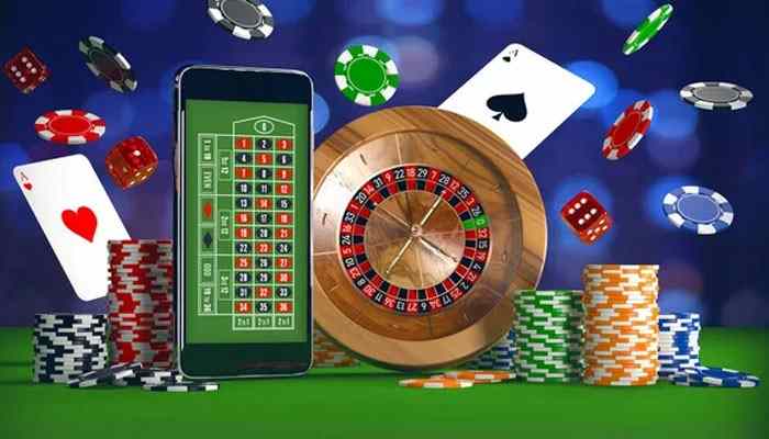 Mobile Compatibility - Live Casino Magic - Live CasinoMagic Luck Party Casino mobile compatibility illustration featuring smartphone casino gameplay, roulette wheel, poker cards, chips, and digital gaming elements showing a seamless online social casino experience across mobile devices.