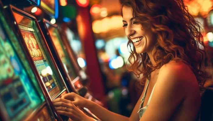 Slot Games - Live Casino Magic - Live CasinoMagic Modo Casino slot games experience showing a player enjoying colorful digital casino-style reels and interactive gaming entertainment in a modern arcade environment.