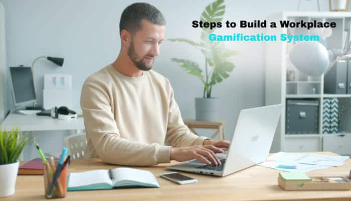 Steps to Build a Workplace Gamification System - Live Casino Magic - Live CasinoMagic GamificationSummit Xendit Work showing a modern workplace gamification system where an employee uses digital tools to improve productivity, engagement, collaboration, performance tracking, and innovative work culture strategies in 2026